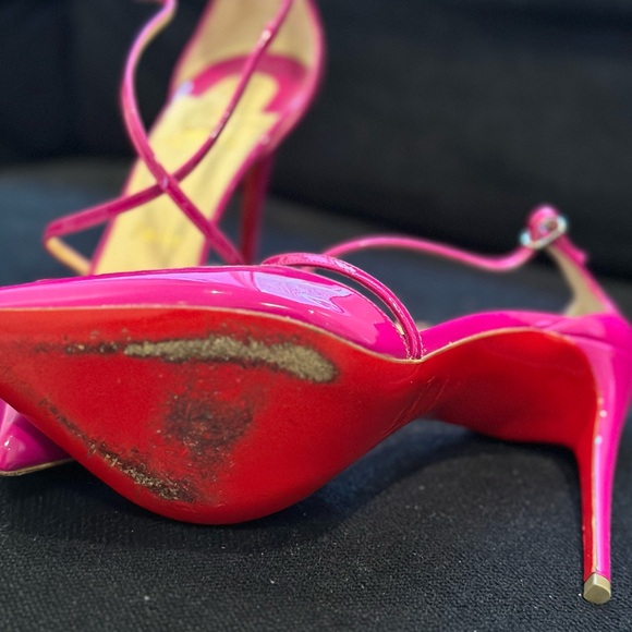 Christian louboutins patent leather magenta strappy heels. Pointy toe. 5.5” heel - Picture 6 of 7